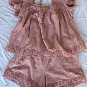 Pink Lace Trim Top and Shorts Set